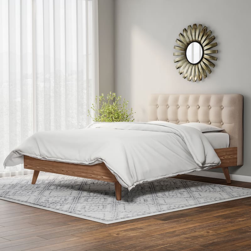 Carson Carrington Harjavalta Mid-century Upholstered Walnut Wood Platform Bed
