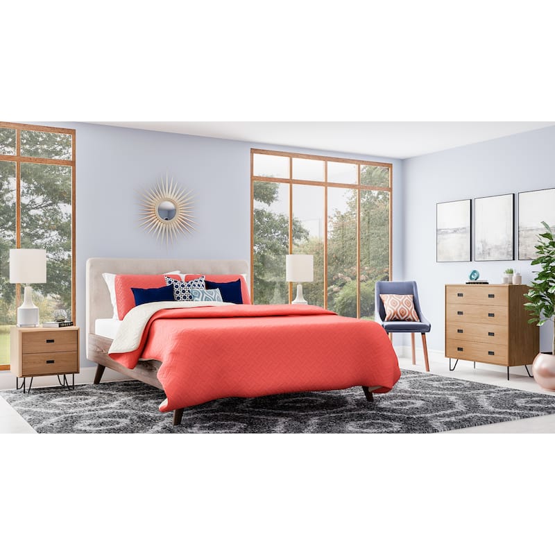 Carson Carrington Harjavalta Mid-century Upholstered Walnut Wood Platform Bed