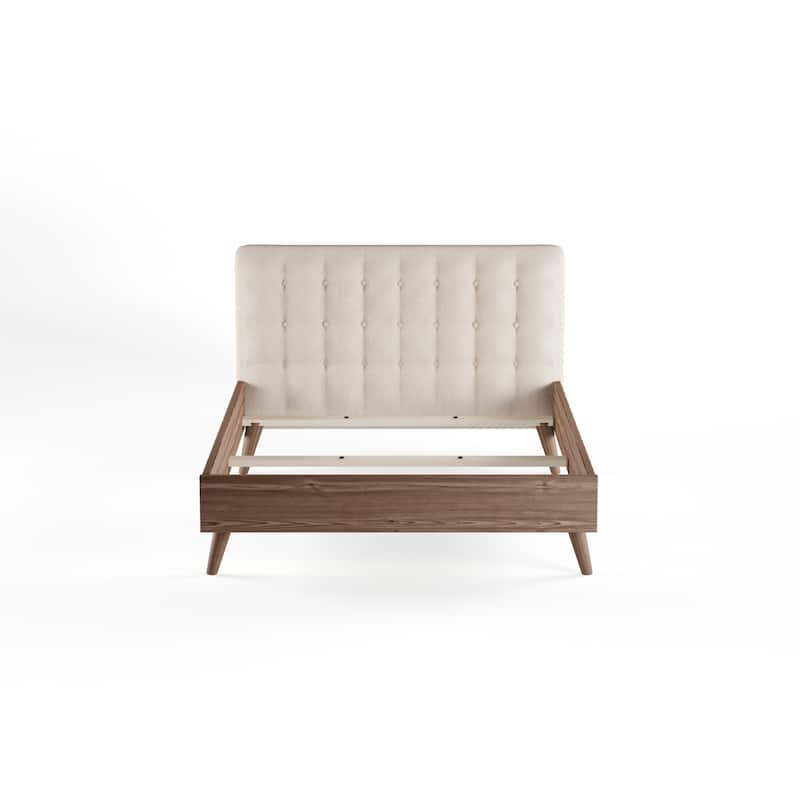 Carson Carrington Harjavalta Mid-century Upholstered Walnut Wood Platform Bed