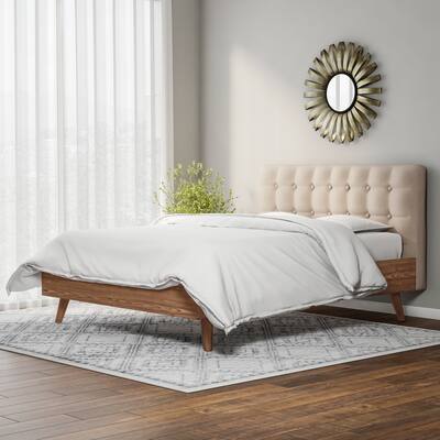 Carson Carrington Harjavalta Mid-century Upholstered Walnut Wood Platform Bed