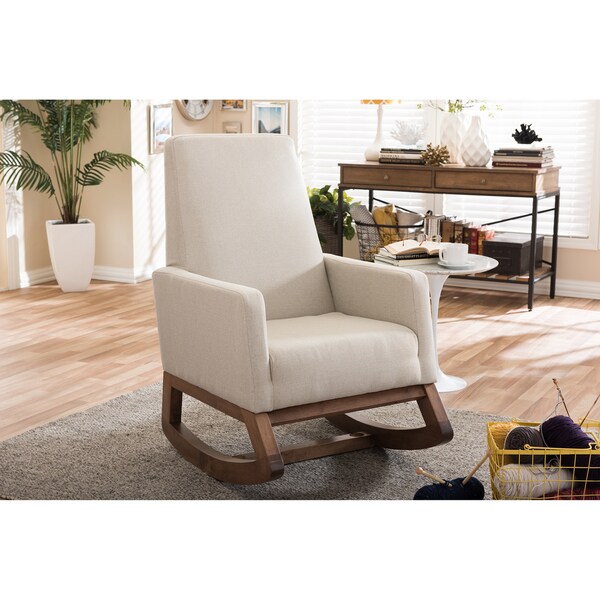 Strick & Bolton Basie Mid-century Modern Light Beige Upholstered Rocking Chair