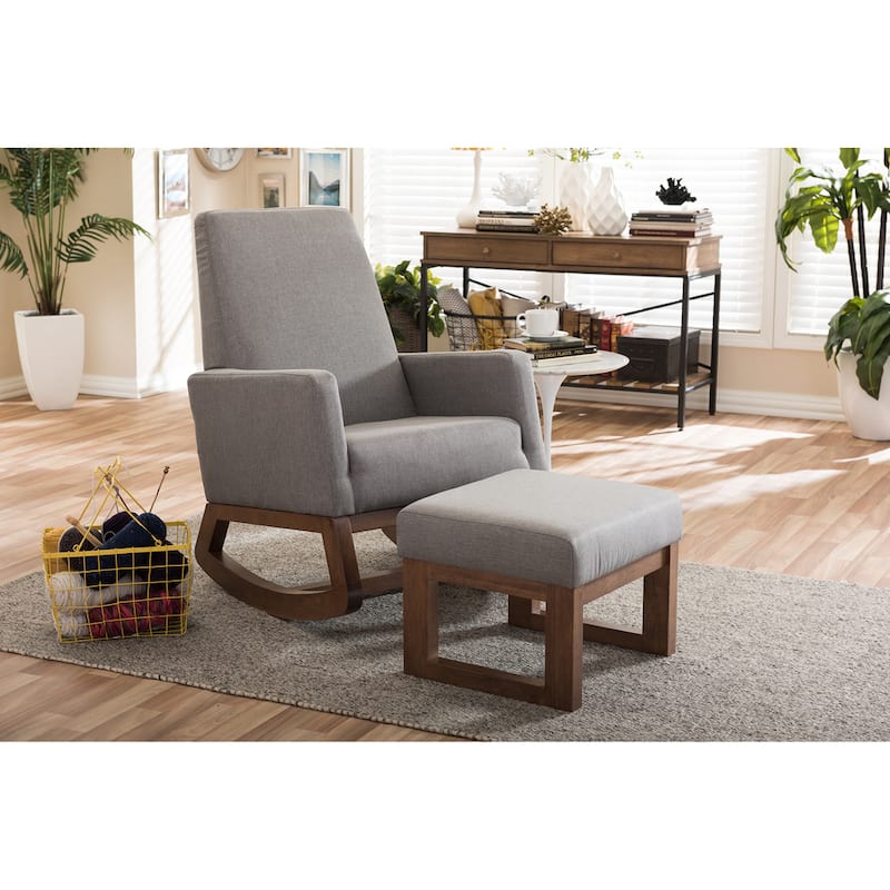 Carson Carrington Honningsvag Mid-century Modern Grey Upholstered Rocking Chair and Ottoman Set