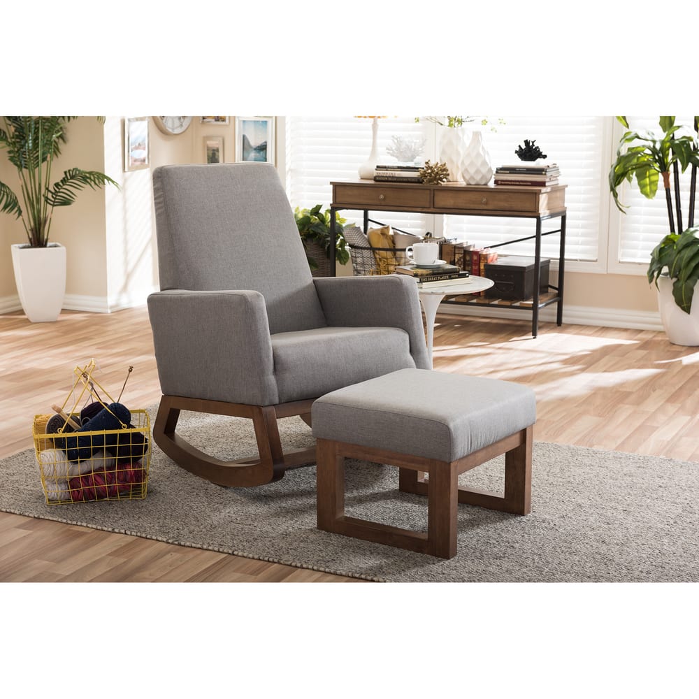 Carson Carrington Honningsvag Mid-century Modern Grey Upholstered Rocking Chair and Ottoman Set