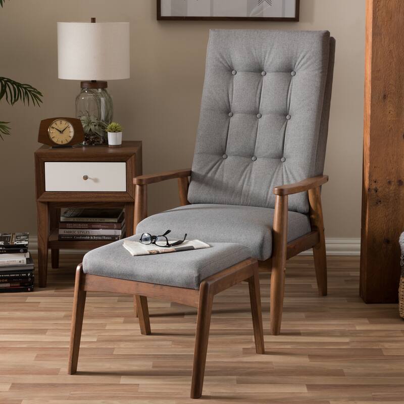 Carson Carrington Forssa Mid-century Walnut Wood Upholstered Lounge Chair and Ottoman Set