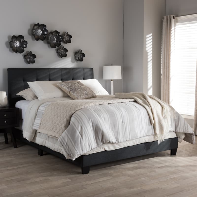 Porch & Den Bayview Charcoal Grey Grid-tufted Upholstered Panel Bed