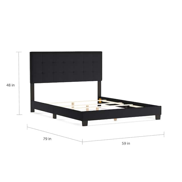 Porch & Den Bayview Charcoal Grey Grid-tufted Upholstered Panel Bed