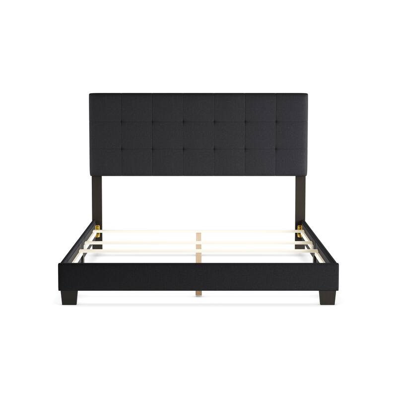 Porch & Den Bayview Charcoal Grey Grid-tufted Upholstered Panel Bed