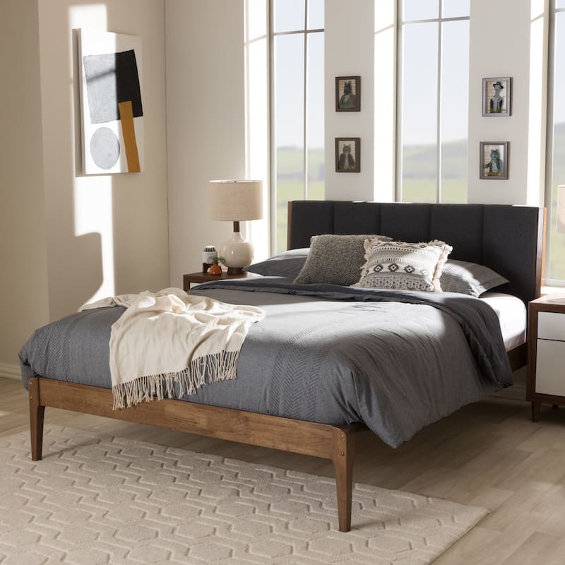 Mid-century Upholstered Headboard Wood Platform Bed by Baxton Studio