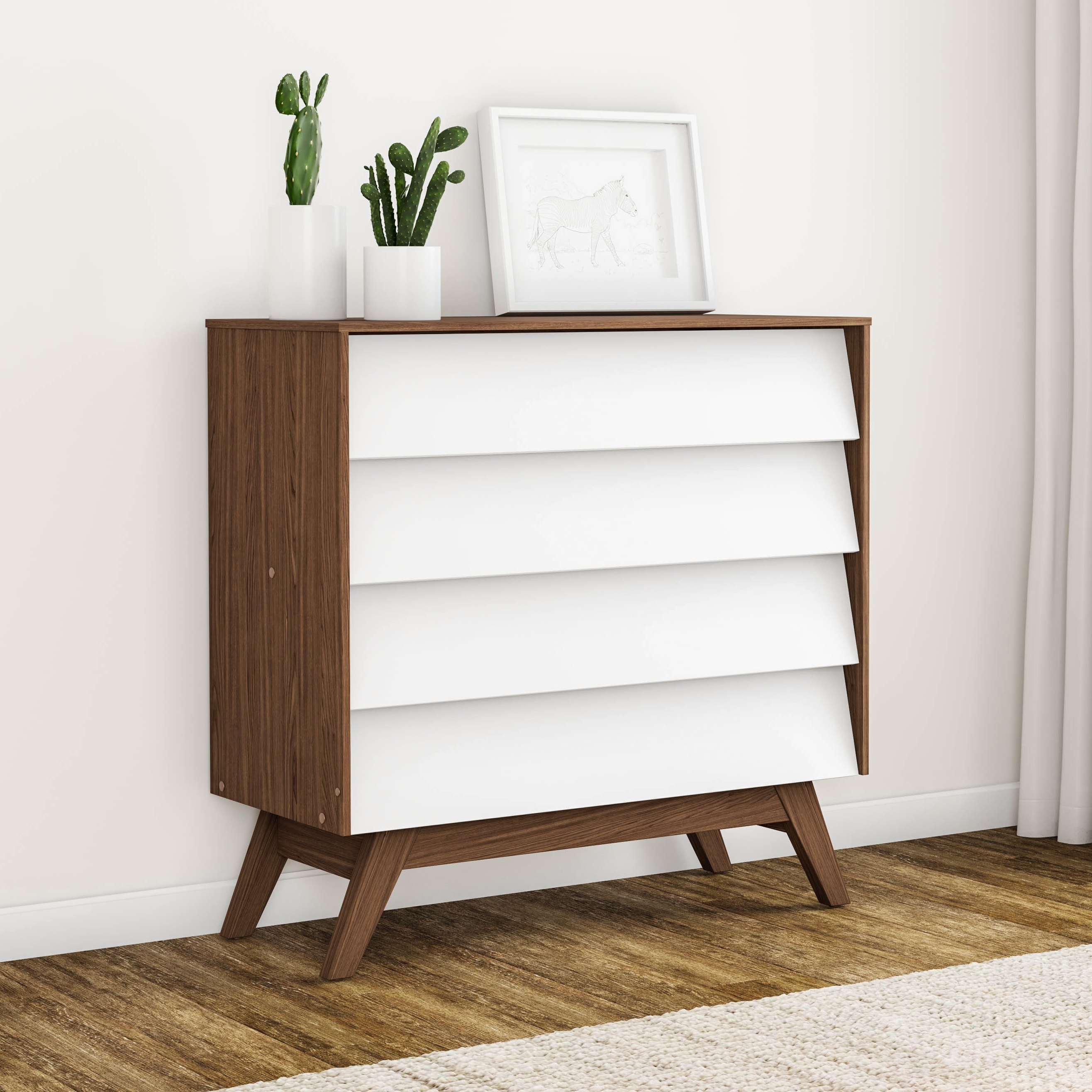 Carson Carrington Halmstad Mid Century White And Brown 4 Drawer Chest Overstock 20543795