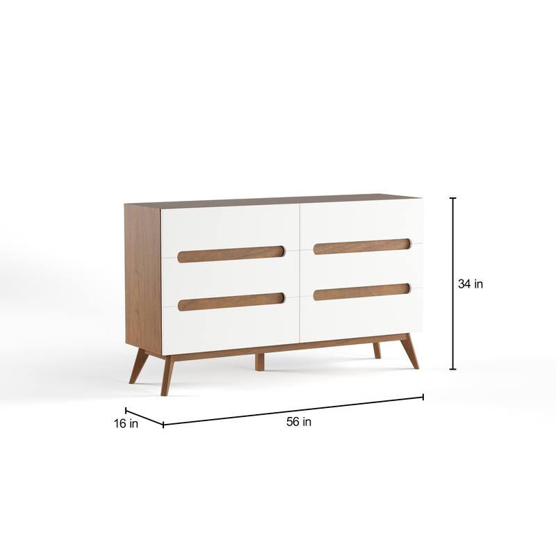 Carson Carrington Sundsvall Mid-century White and Walnut 6-drawer Chest