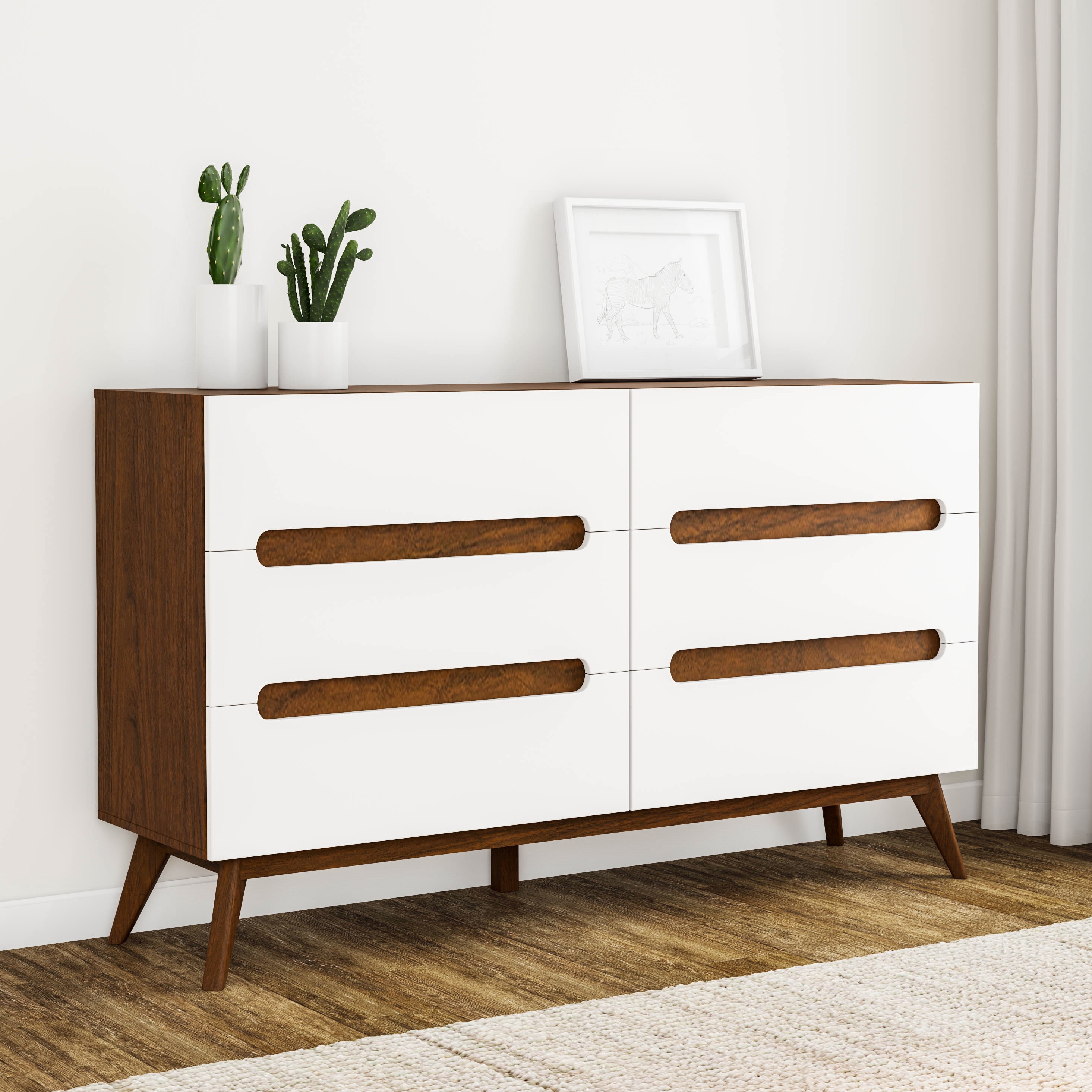 walnut white dresser William's Home Furnishing Theodore and 6-Drawer 59.38 in. Wide WI7962D white finish highlights this dresser Carson Carrington Sundsvall Mid-century White