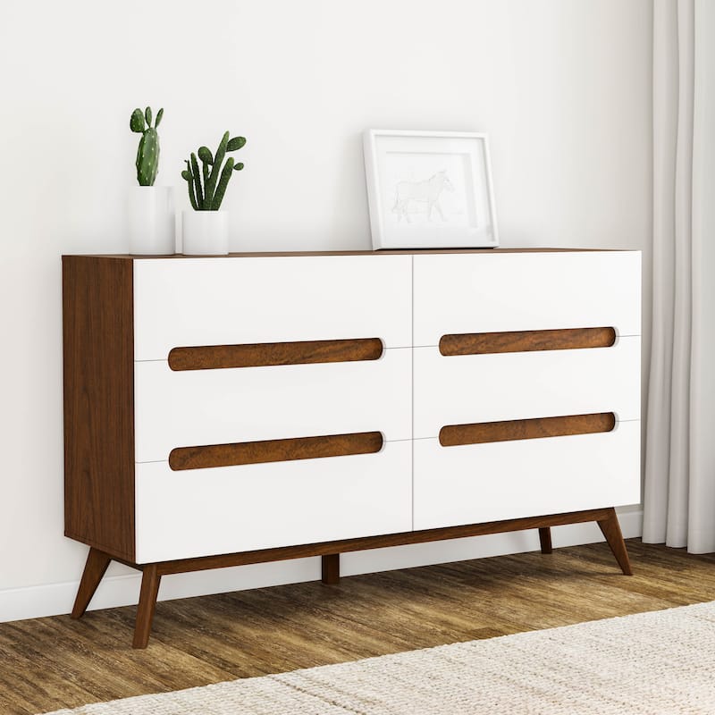 Carson Carrington Sundsvall Mid-century White and Walnut 6-drawer Chest