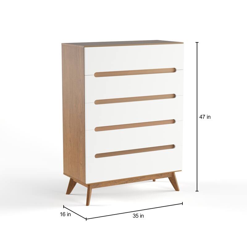 Carson Carrington Sundsvall Mid-century White and Walnut 5-drawer Chest