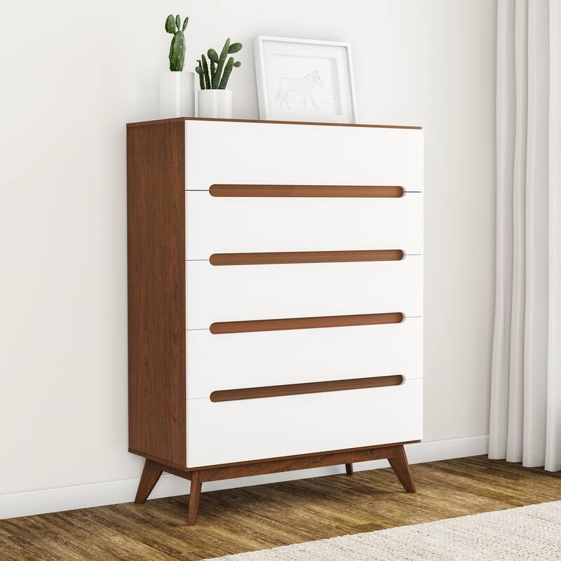 Carson Carrington Sundsvall Mid-century White and Walnut 5-drawer Chest