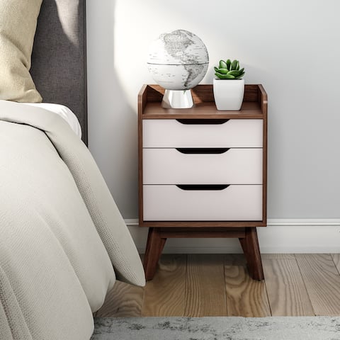 Carson Carrington Borlange Mid-century White and Walnut 3-drawer Nightstand