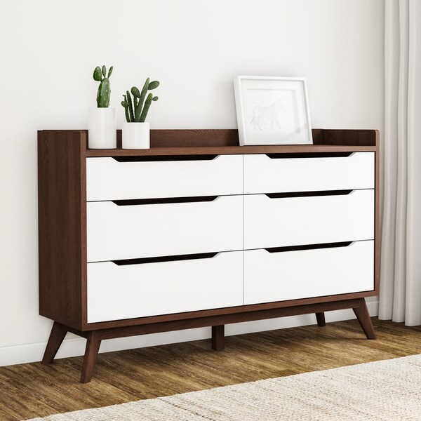 Carson Carrington Borlange Mid-century White and Walnut 6-drawer Chest