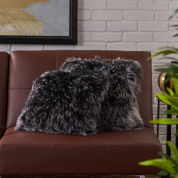 Zally Glam Shaggy Lamb Fur 16-Inch Square Throw Pillows (Set of 2) by Christopher Knight Home