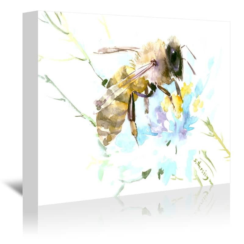 Honey Bee And White Flower By Suren Nersiyan - Wrapped Canvas Wall Art 