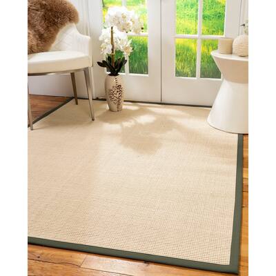 Natural Area Rugs 100%, Natural Fiber Handmade Cashmira, White Wool/Sisal Rug, Green Border - 6' x 9'