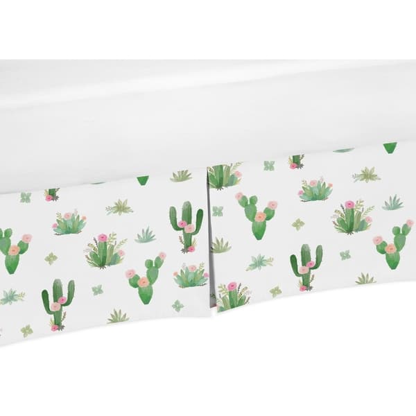 slide 1 of 1, Sweet Jojo Designs Pink Green Boho Watercolor Cactus Floral Girl Collection Crib Bed Skirt
