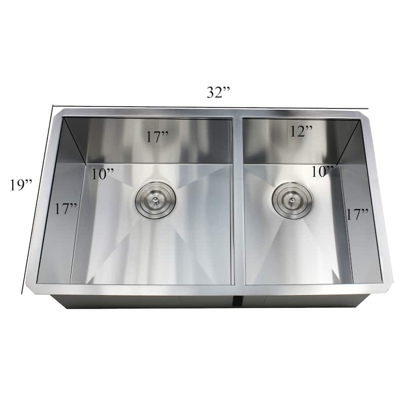32-inch Stainless Steel 16 Gauge Double 60/40 Bowl Undermount Zero Radius Kitchen Island Bar Sink