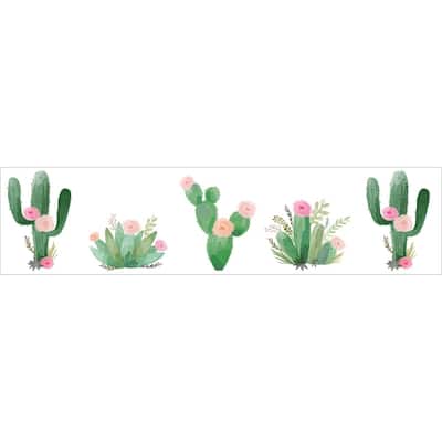 Sweet Jojo Designs Pink and Green Boho Watercolor Cactus Floral Collection Wallpaper Wall Border