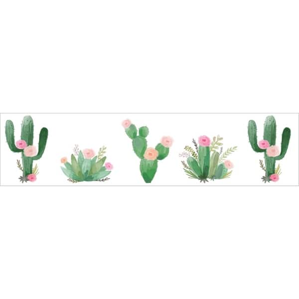 Sweet Jojo Designs Pink And Green Boho Watercolor Cactus Floral Collection Wallpaper Wall Border