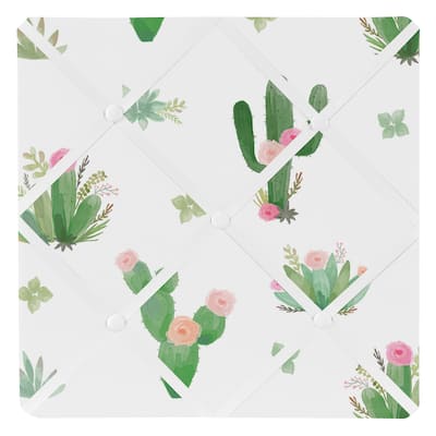 Sweet Jojo Designs Pink Green Boho Watercolor Cactus Floral Collection 13-inch Fabric Memory Photo Bulletin Board