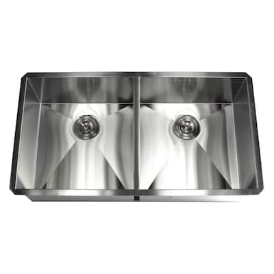37-inch Stainless Steel 16 Gauge Double 50/50 Bowl Undermount Zero Radius Kitchen Island Bar Sink