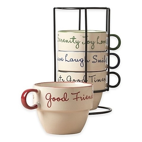 Ceramic 5 Pcs Stacking Coffee Jombo Mug Set With Rack Stand Ceramic 5 Pcs Stacking Coffee Jombo Mug Set With Rack Stand Mugs
