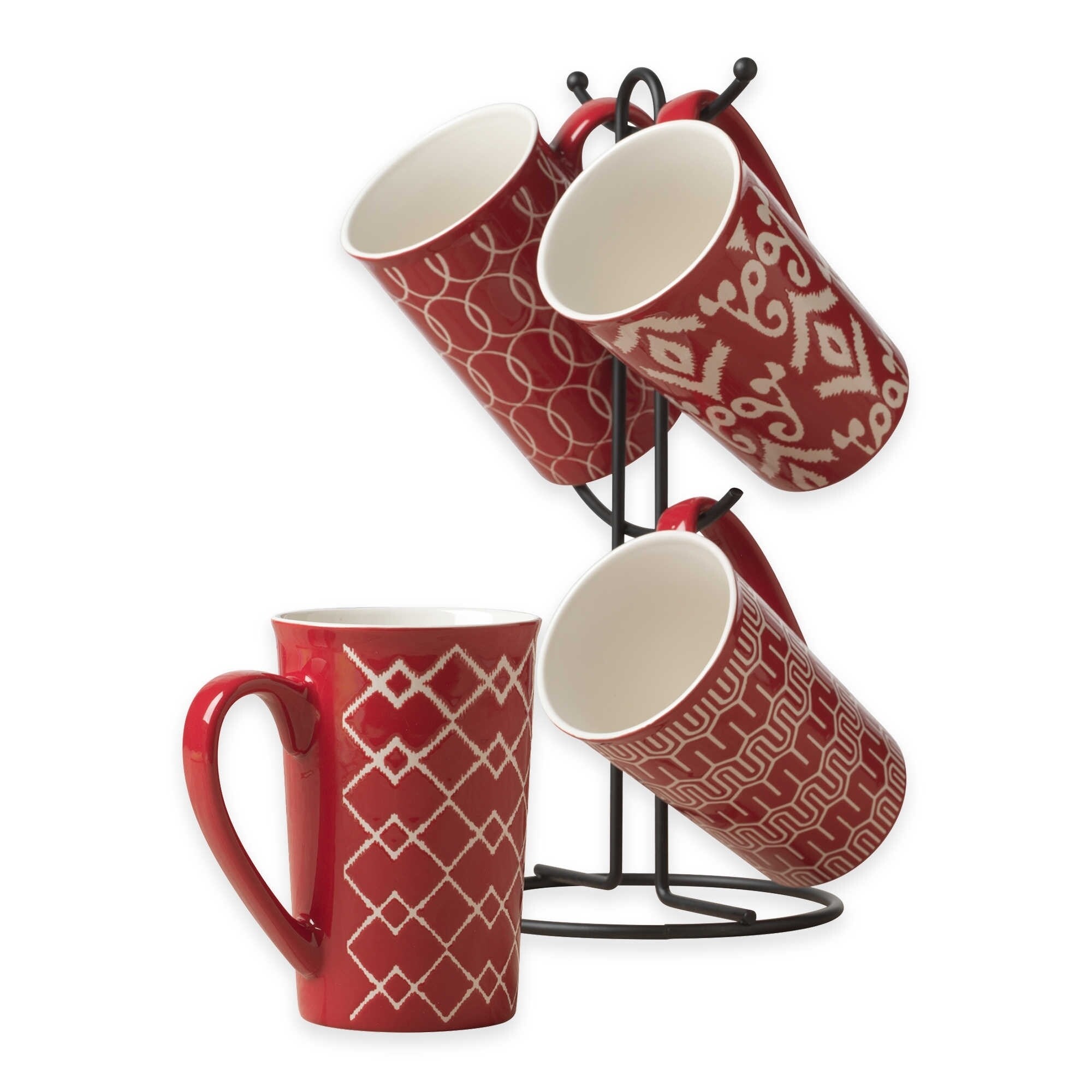 Ceramic 5 pcs. 16 Oz. Coffee Latte Mug Set With Metal Tree Stand ... Ceramic 5 pcs. 16 Oz. Coffee Latte Mug Set With Metal Tree Stand ...