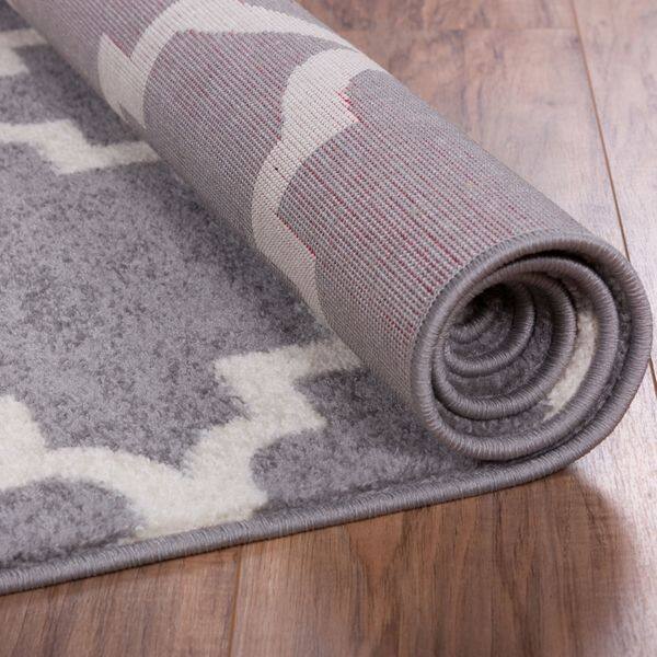 Well Woven Modern Trellis Grey Area Rug 2'7 x 4'2 Oval Bed Bath