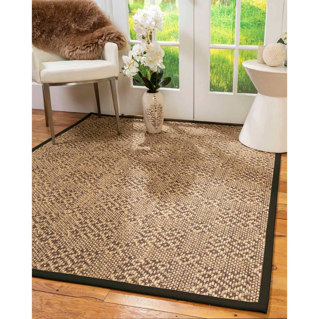 Natural Area Rugs 100%, Natural Fiber Handmade Chunky Oslo, Brown/Multi Sisal Rug, Moss Border - 8' x 10'