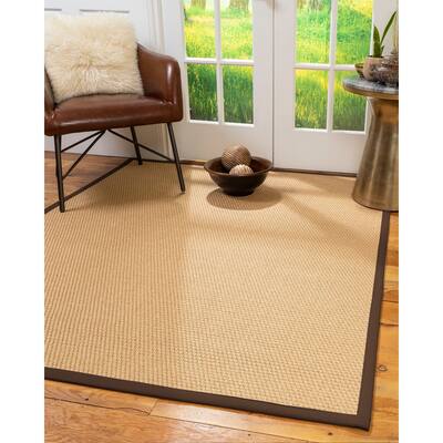 Natural Area Rugs 100%, Natural Fiber Handmade Basket Weave Carlton, Gold Sisal Rug, Fudge Border - 2'6" x 8'