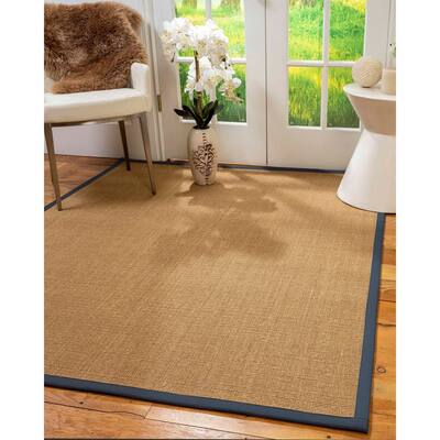 Natural Area Rugs 100%, Natural Fiber Handmade Moda, Light Brown Sisal Rug, Marine Border - 2'6" x 8'