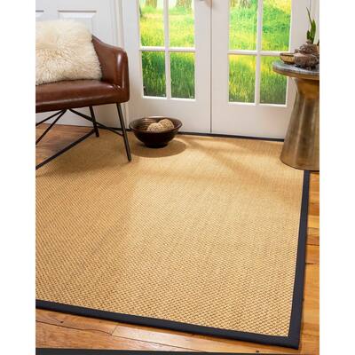 Natural Area Rugs 100%, Natural Fiber Handmade Rustic, Gold Sisal Rug, Midnight Blue Border - 2'6" x 8'
