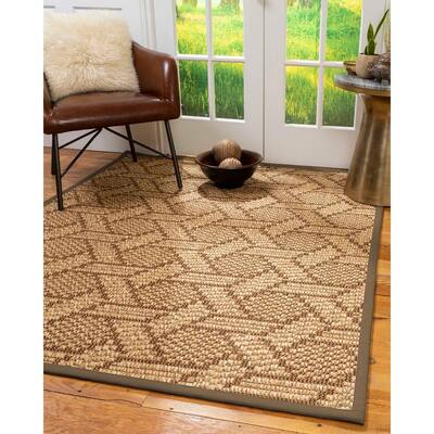 Natural Area Rugs 100%, Natural Fiber Handmade Chunky Seattle, Brown/Multi Sisal Rug, Fossil Border - 2'6" x 8'