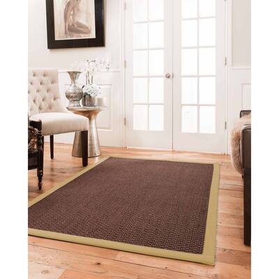Natural Area Rugs 100%, Natural Fiber Handmade Chunky Talas, Redish Dark Brown Sisal Rug, Sage Border - 2'6" x 8'