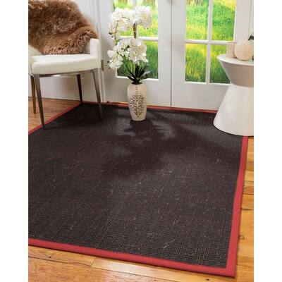Natural Area Rugs 100%, Natural Fiber Handmade Vida, Black Wool/Sisal Rug, Red Border - 2'6" x 8'