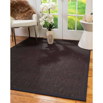 Natural Area Rugs 100%, Natural Fiber Handmade Vida, Black Wool/Sisal Rug, Midnight Blue Border - 2'6" x 8'