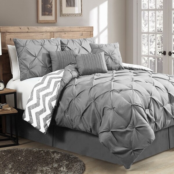 Ella Pinch Pleat Reversible Comforter Set with Throw Pillows. Opens flyout.