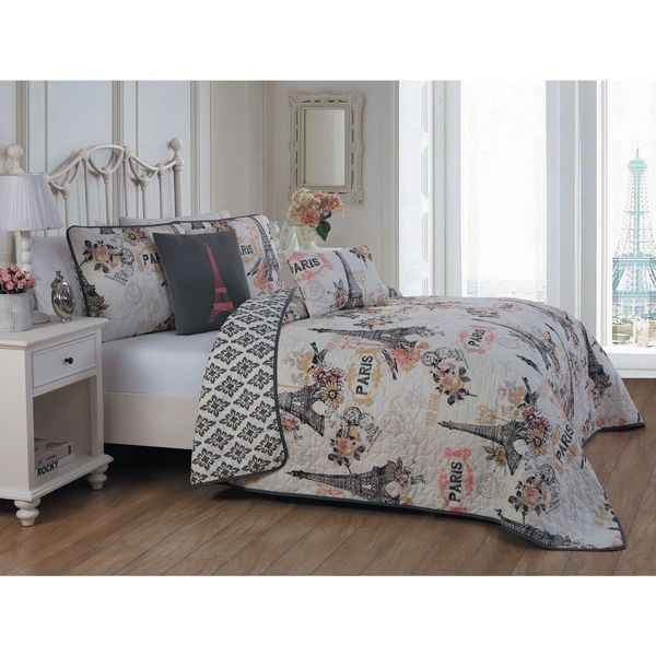 Silver Orchid Hart 5-piece Paris Themed Quilt Set
