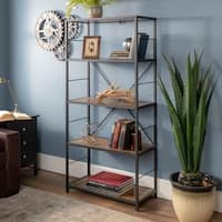 Carbon Loft Ora Rustic Metal and Wood Bookshelf - 30 x 14 x 63h