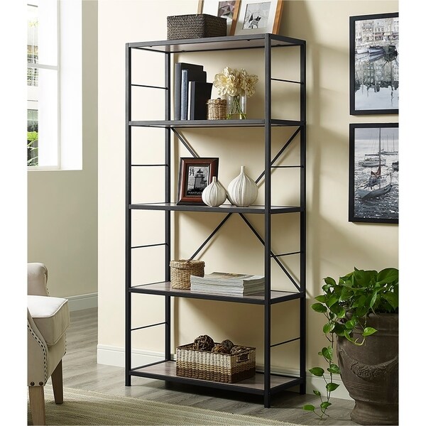 Carbon Loft Ora Metal and Wood Rustic Bookshelf - 30 x 14 x 63h