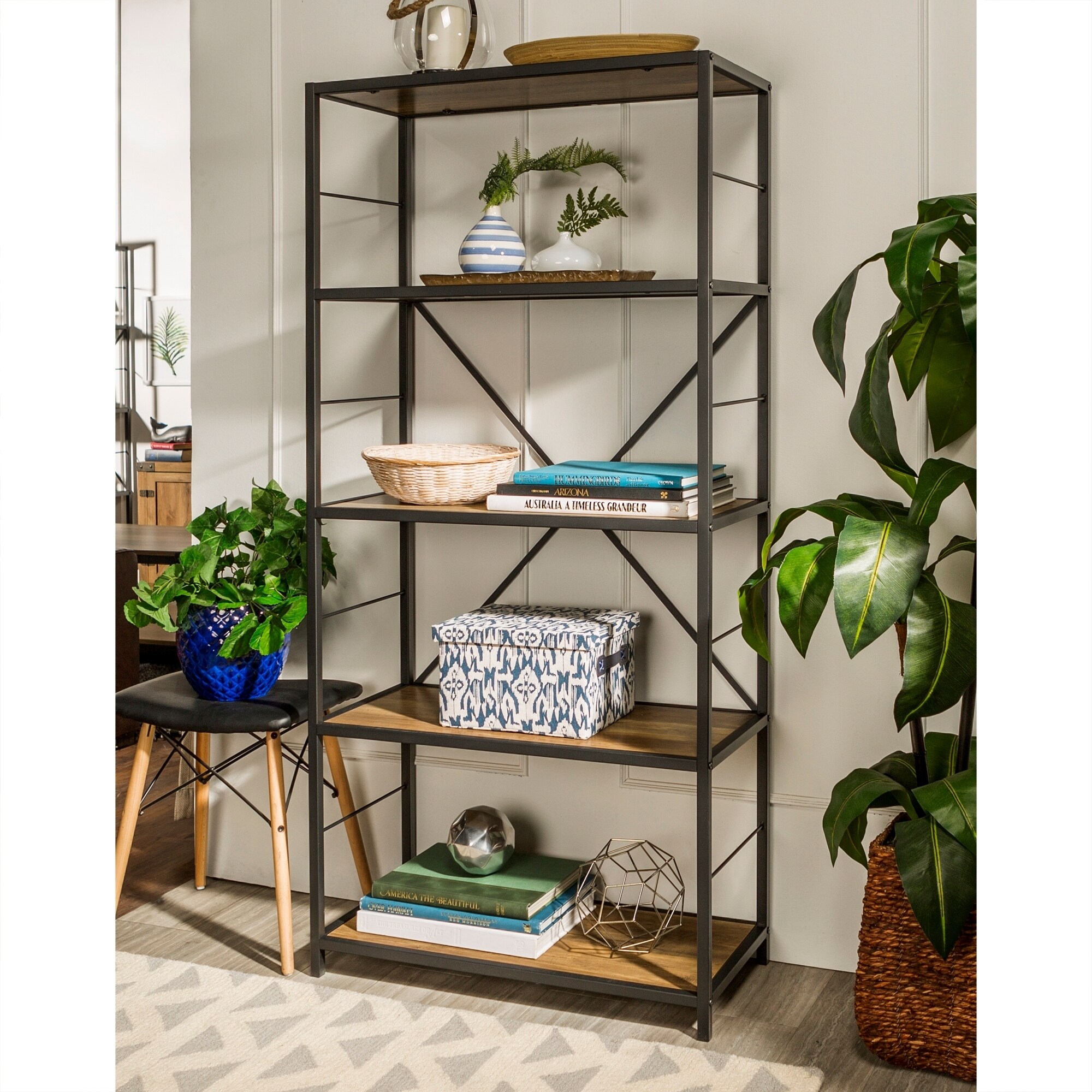 Shop Carbon Loft Ora Metal And Wood Rustic Bookshelf On Sale