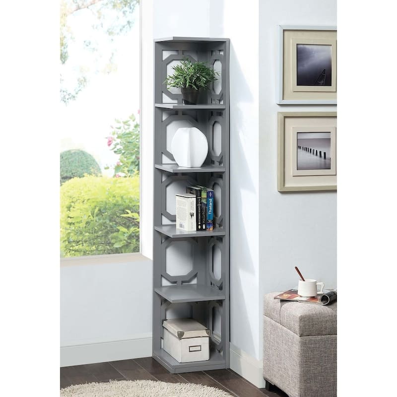 Convenience Concepts Omega 5 Tier Corner Bookcase - Grey