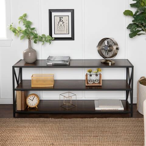 Carbon Loft 60-inch Hattie X-frame Media Bookshelf, Modern TV Stand for Living Room, Entryway