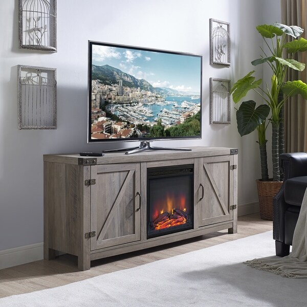 The Gray Barn Firebranch Barn Door TV Stand with Fireplace