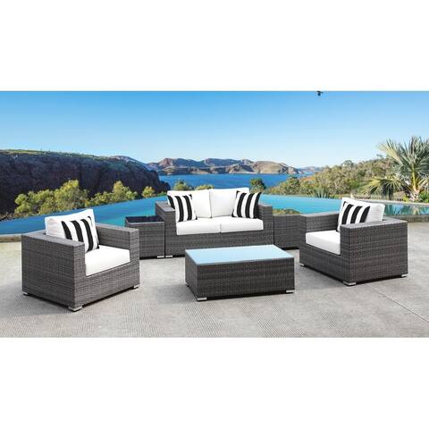 SOLIS Lusso 6-Piece Sofa Patio Set - Wht Cushions, Black/White Pillows