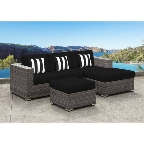 SOLIS Lusso 4-Piece Sectional Patio Sofa Set-Blk Cushions,Blk/Wht Toss